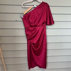 Cupshe One-Shoulder Satin Dress in Deep Red
